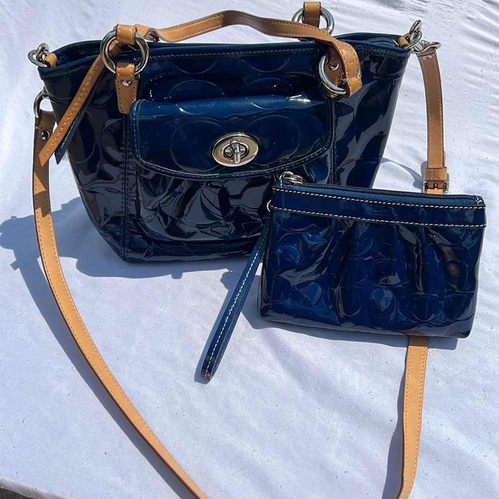 Navy Blue Coach Purse with Wristlet